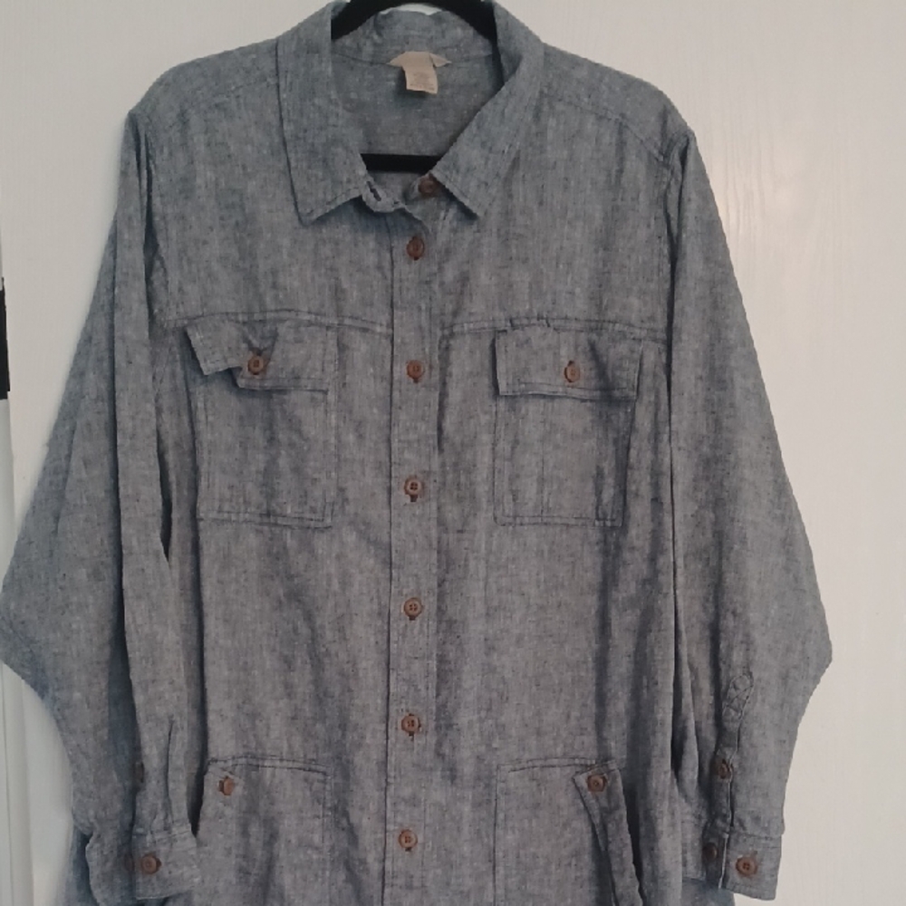 Duluth Trading 3x Button Down Dress Gorp Core Pockets Garden Hemp And Cotton